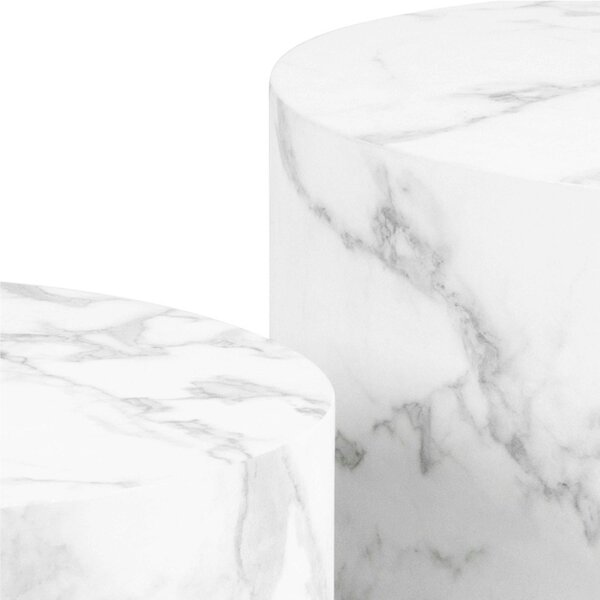 Wyld Haus Set of 2 Lille White Marble Effect Round Coffee Table