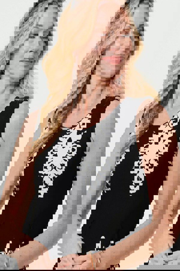 Black And White | Ikat Print Sleeveless A-Line Midi Dress
