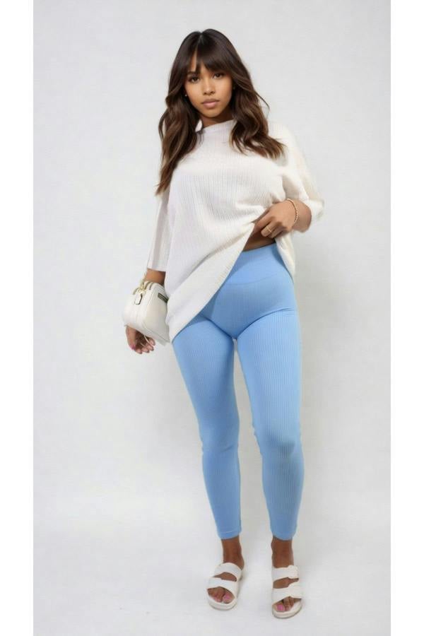 Braylee High Waisted Wide Band Leggings - Light Blue