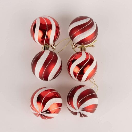 Shatchi Shatterproof Red and White Candy Stripe Christmas Baubles Pack Sizes 3 or 6, 10cm Tree Decorations