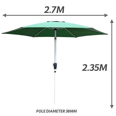 GlamHaus Tilting Garden Parasol Table Umbrella 2.7M with Crank Handle, UV40 Protection, Includes Protection Cover - Green