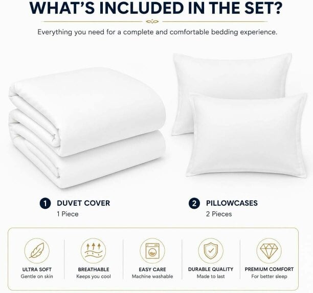 Night Zone Microfibre Duvet Cover Set – Ultra Soft Brushed Easy Care Bedding with Pillowcases - White