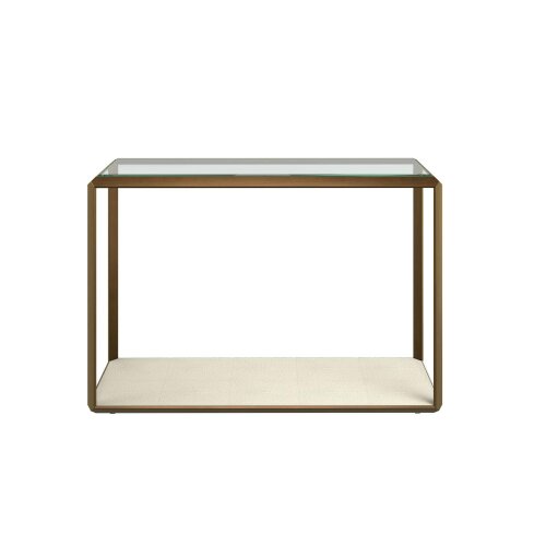 Wyld Haus Aracaju Ivory Shagreen and Brass Glass Top Console Table