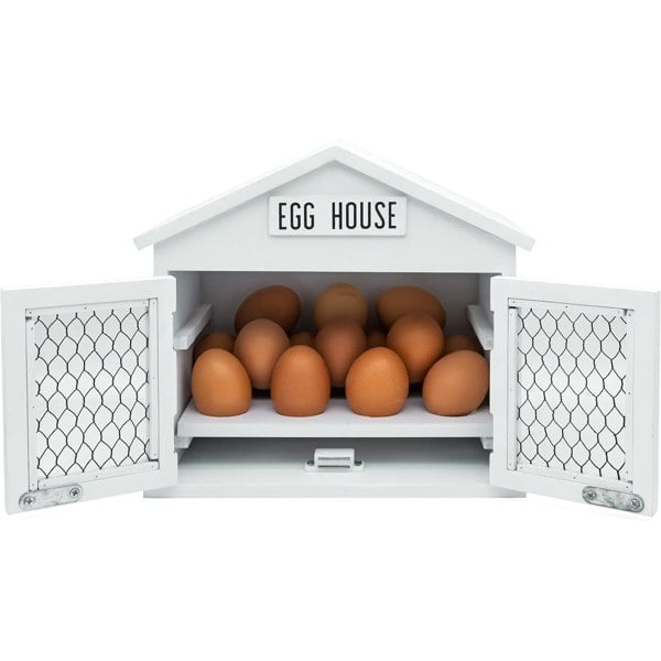 White Wooden Egg House Storage Box With 14 Eggs