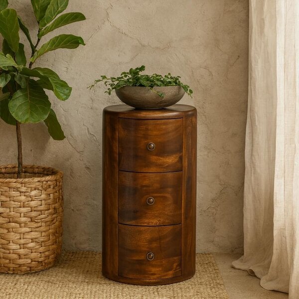 Wyld Haus Sorrento Chestnut Mango Wood Drum Chest of 3 Drawers