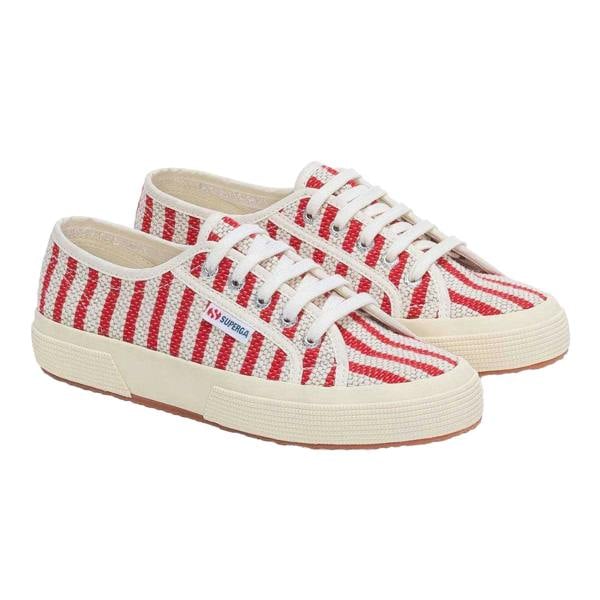Superga Womens/Ladies Striped Flat Trainers - Red/Off White - 