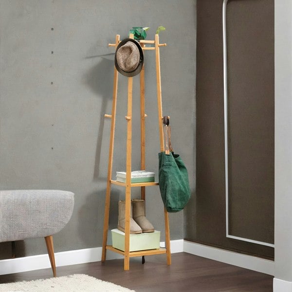 Rafaelo Mobilia Bamboo Coat Rack Stand With 3 Shelves