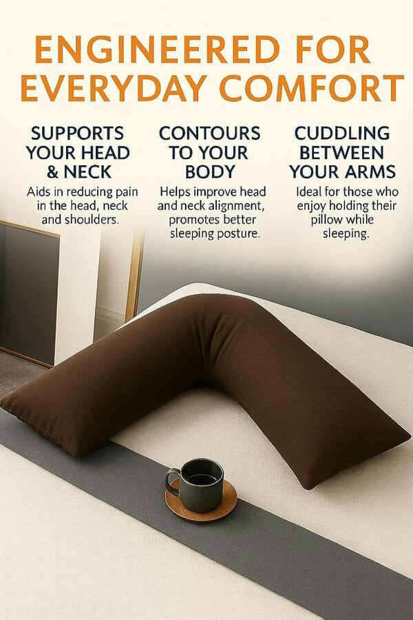 Night Zone Easy Care Polycotton V Shaped Pillow – Orthopaedic Support Pillow with Case or Cover Only - Chocolate - Cover Only