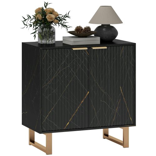 Wyld Haus Nomi Black And Gold Elegant Sideboard With Ribbed Finish