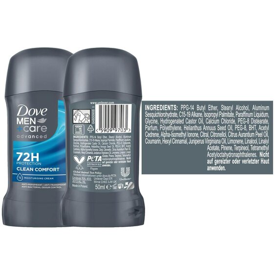 Dove Men+Care Anti-Perspirant Stick Clean Comfort 12x50 ml 72H Sweat Protection