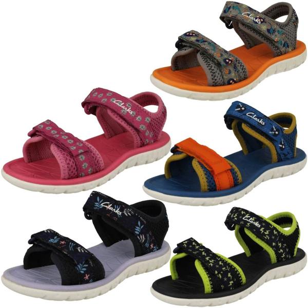 Clarks Childrens Clarks Pattern Detailed Adjustable Sandals Surfing Tide