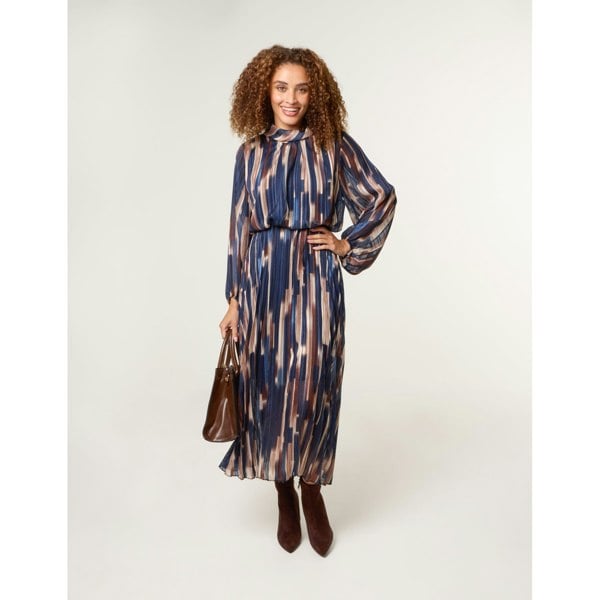Blue Vanilla High Neck Printed Dress With Elasticated Waist