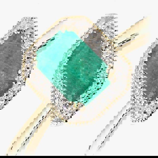 T. H. Baker 9ct Yellow Gold Emerald & 0.08ct Diamond Halo Ring DR1619YEM