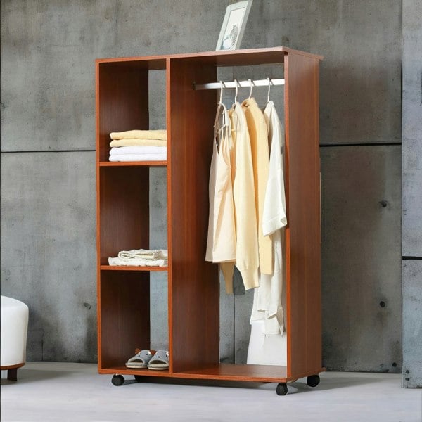 Rafaelo Mobilia Small Open Wardrobe With Wheels Walnut Brown