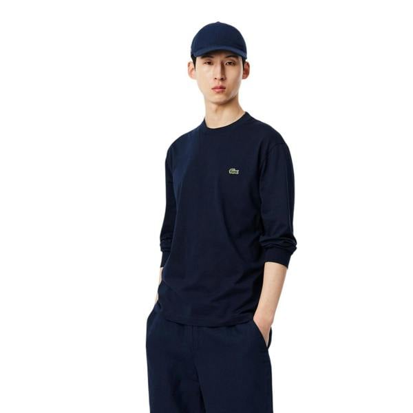Lacoste Mens Crocodile Print Cotton Regular Long-Sleeved T-Shirt - Navy - 