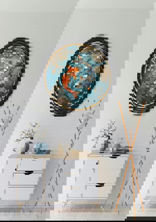 Exceptional Art Japanese Koi Carps Dusk -  Oxford Round Frame