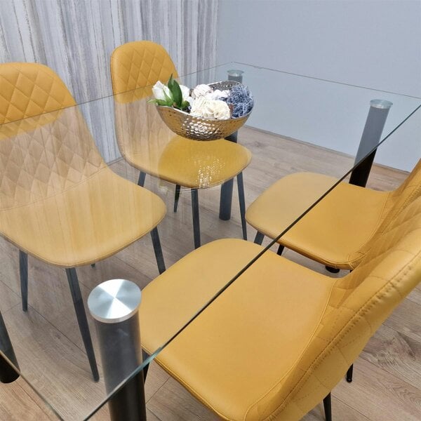 Kosy Koala Glass Dining Table with 4 Mustard Chairs Dining Room Dining Table set for 4