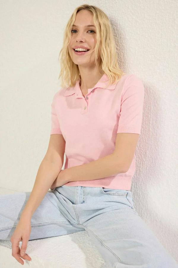 Hoxton Gal Polo Neck Premium Yarn Knit Lightweight Blouse