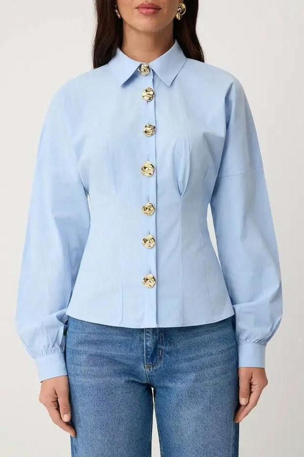 WOVCOR Gold Hardware Detail Cotton Fitted Batwing Sleeve Shirt