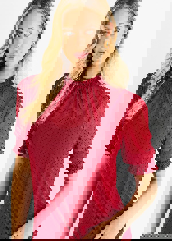 Gini London Red High Neck Lace Loose Fit Blouse