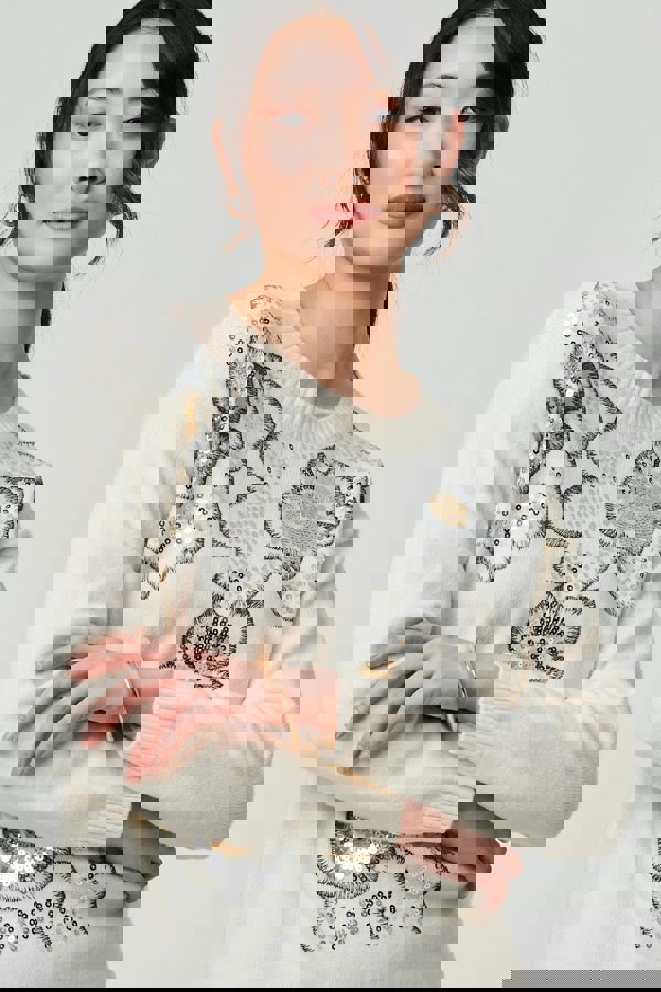 Ivory | Floral Sequin Detail Long Sleeve Jumper
