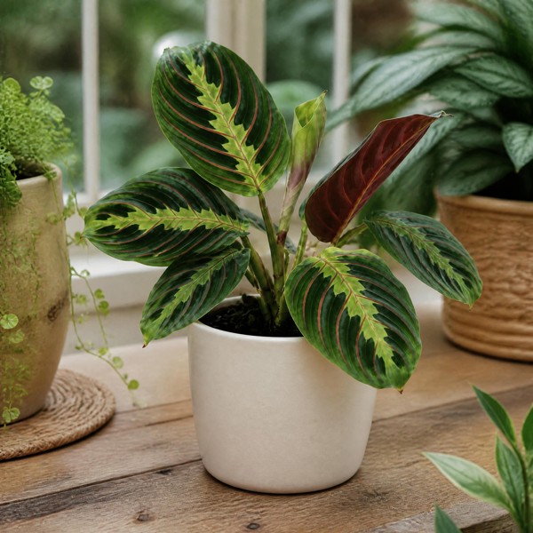 Maranta Leuconeura Prayer Plant 12cm - Beautiful Tricolour Indoor Foliage - Matt Cream Ceramic Pot - 1