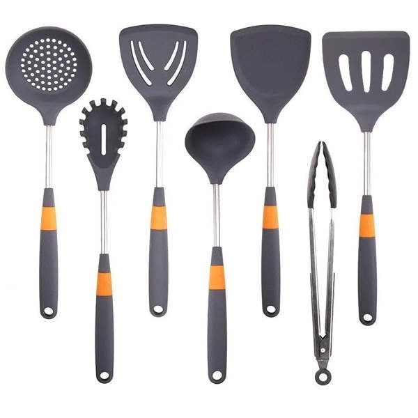 Anygleam Cooking Utensil 6 Set Grey Heat Resistant Tools Spatula Kit with 1 Tong Kitchen Accessories Kitchenware for Nonstick Cookware