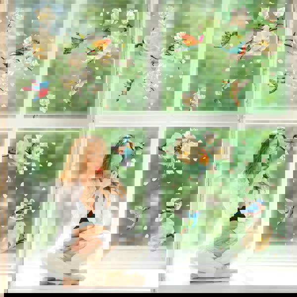 WALPLUS WSW6023 - White Magnolia Flowers with Birds Window Clings