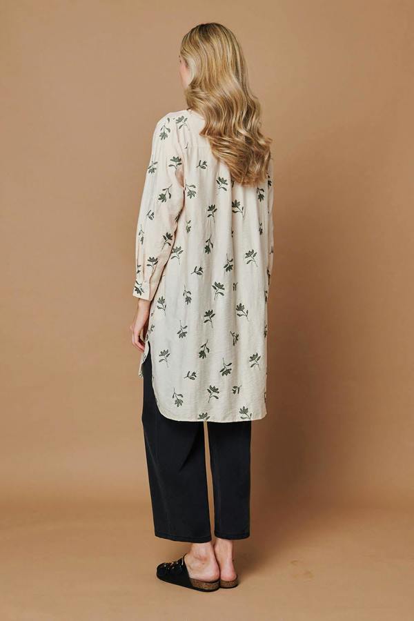 Beige | Floral Long Sleeve Casual Longline Shirt