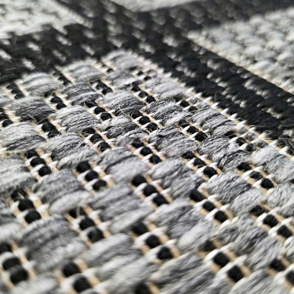 Viva Rugs Non-Slip Black Grey Rug Geometric Border Design Flat Weave Kitchen Dining Room Living Room Area Mat