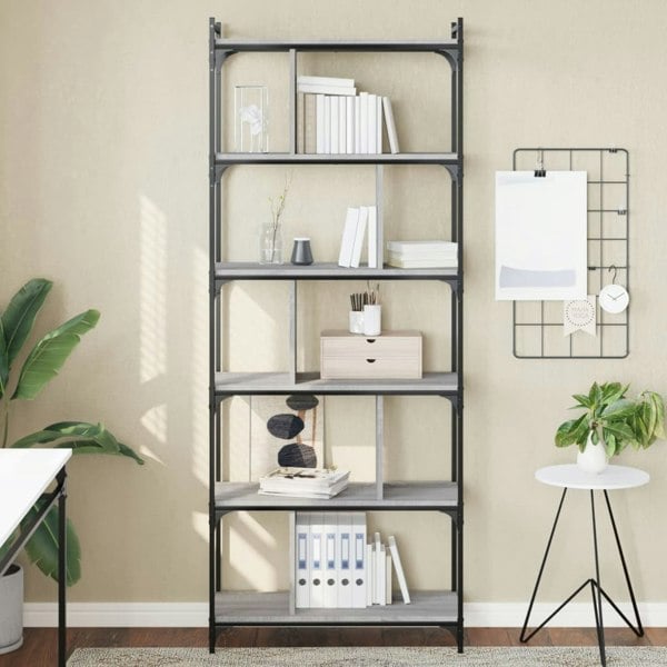 Berkfield Bookcase 6-Tier Grey Sonoma 76x32x192 cm Engineered Wood