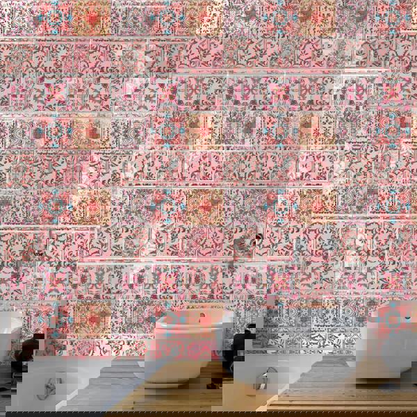 WALPLUS Moroccan Rose Red Mosaic Glossy 3D Sticker Tile 15.4 cm (6 in) - 16pcs in a pack