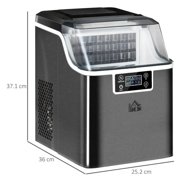 Black 3.2L compact ice machine with LCD panel, front viewing window, and side vents