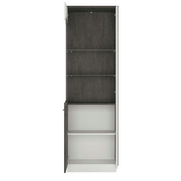 Wyld Haus Nantes Grey and White Tall Glazed Display Cabinet Left Hand with LED Lighting