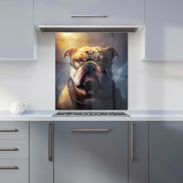 Warren Reed - Designer Bulldog With Glasses Splashart Golden Kitchen Splashback