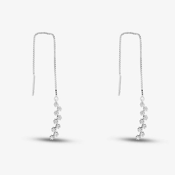 T. H. Baker Sterling Silver Rhodium Plated Cubic Zirconia Zig-Zag Pull Through Chain Earrings 8.54.4779