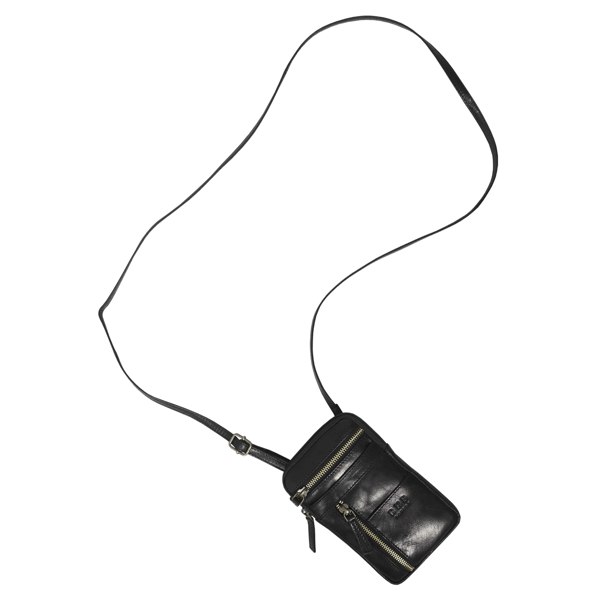 Real Hide Bags 'BROOKE' Black Polished VT Real Leather Mobile Phone Crossbody Bag