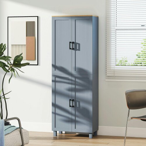 Wyld Haus Parare 171cm Wooden Grey Wood Effect 4 Door Freestanding Kitchen Pantry Cabinet