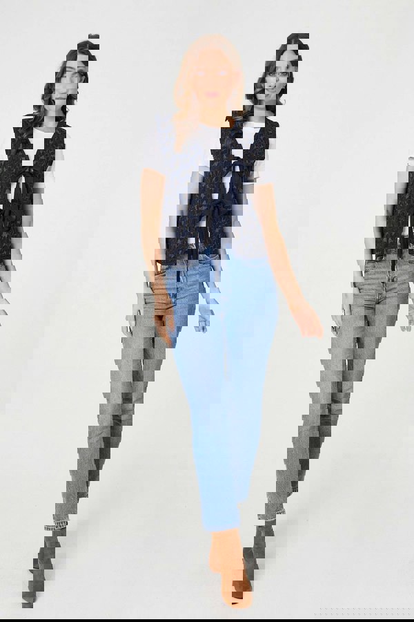 Navy | Animal Print Sleeveless Tie front Vest
