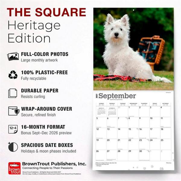 Westies Calendar 2027, Wall Calendars, Month To View, Dogs, Gift