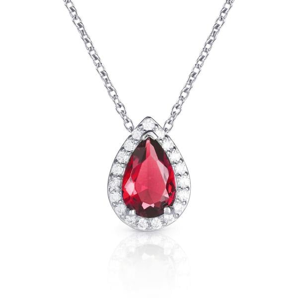namana 925 Sterling Silver Pear Drop Red Halo Pendant Necklace for Women