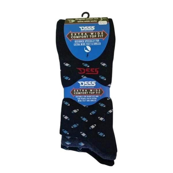 Duke Mens Harold 3 D555 Extra Wide Socks (Pack of 3) - Navy/Denim