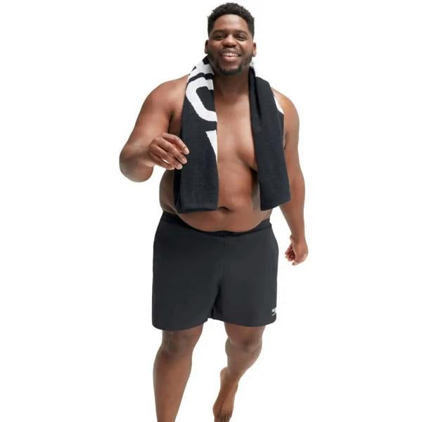 Black Speedo Essentials Plus plus size watershorts with white logo towel