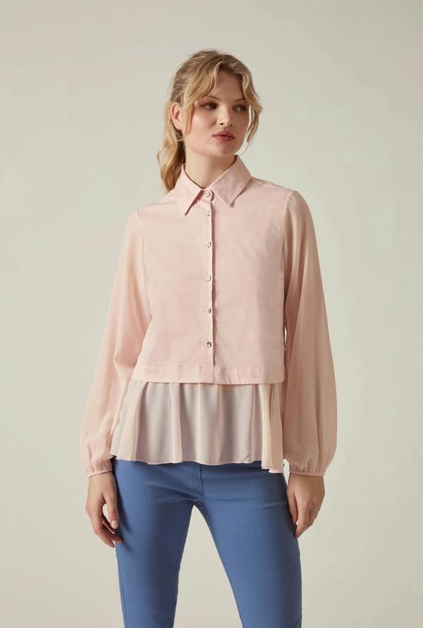 James Lakeland Pale Pink Contrast Hem Blouse