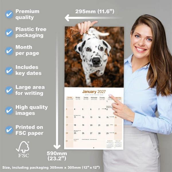 Dalmatian Calendar 2027, Wall Calendars, Month To View, Dogs, Gift