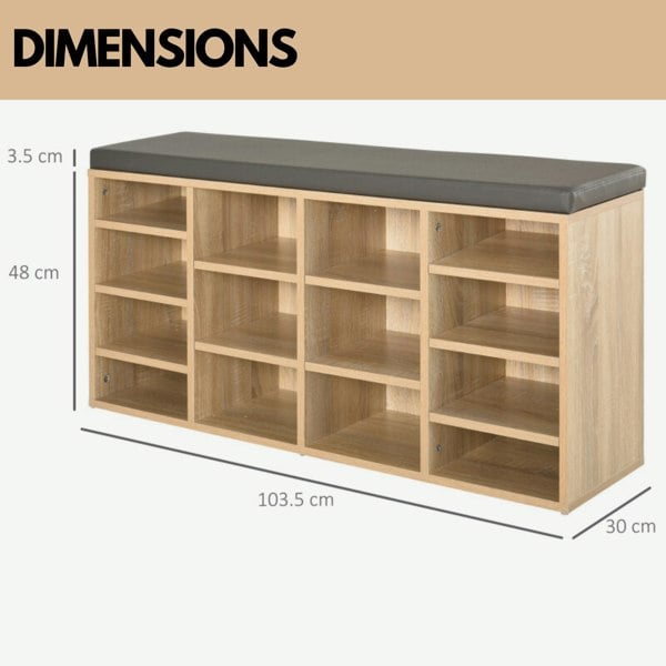 Rafaelo Mobilia Industrial Shoe Storage Bench With Cushion Seat With 14 Compartments