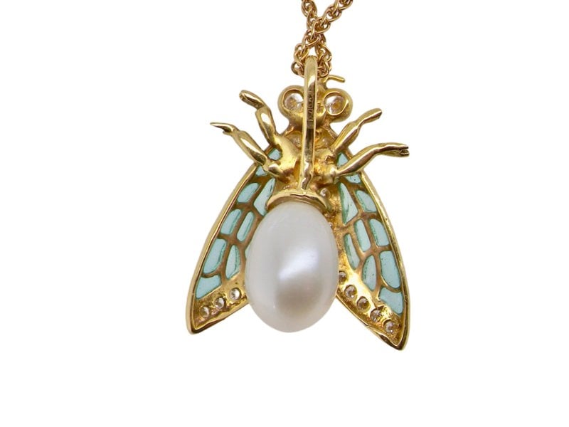 An insect pearl and diamond pendant rear view