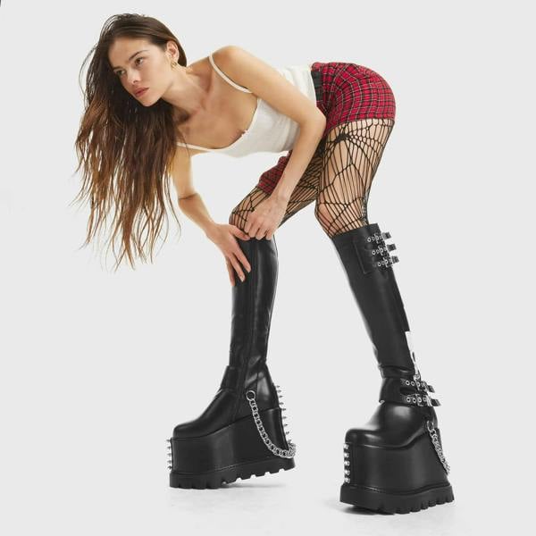 Lamoda A Cut Above Trendy Gothic Skull Platform Boots Black PU Edgy Street