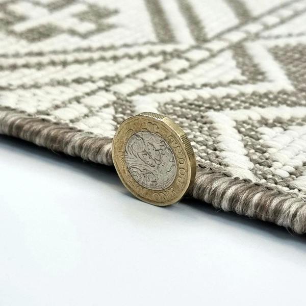 Indoor Outdoor Reversible Rug Beige and White Cream Aztec Geometric Pattern Large Patio Garden Mats