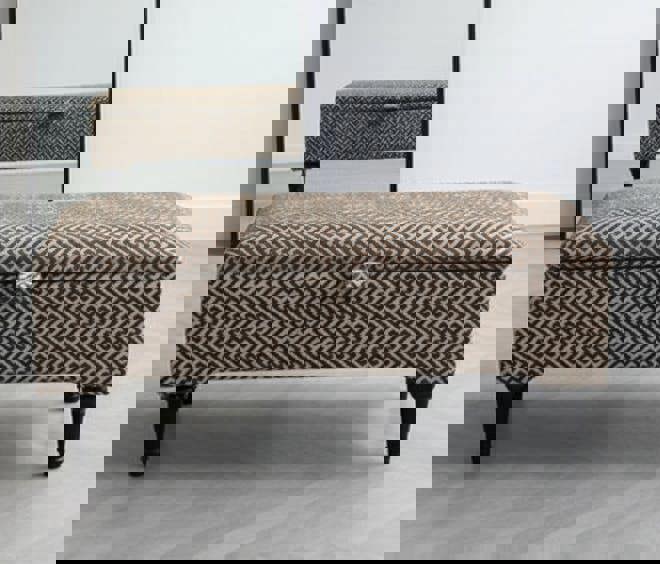 ISTOOLS Multifunctional Eden Brown Bloc Pattern Geometry Coffee Table Storage Ottoman Pouffe – Stylish Living Room Footstool